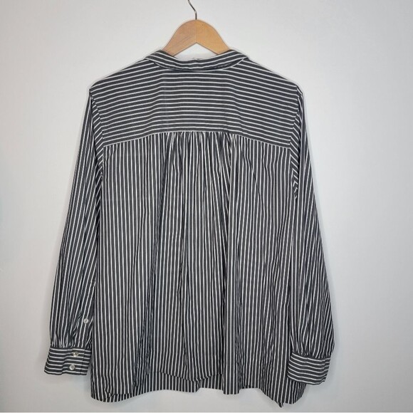 LOGO Lori Goldstein Pintuck Striped Pleated Button Up Shirt Top Blouse Career - Picture 2 of 9